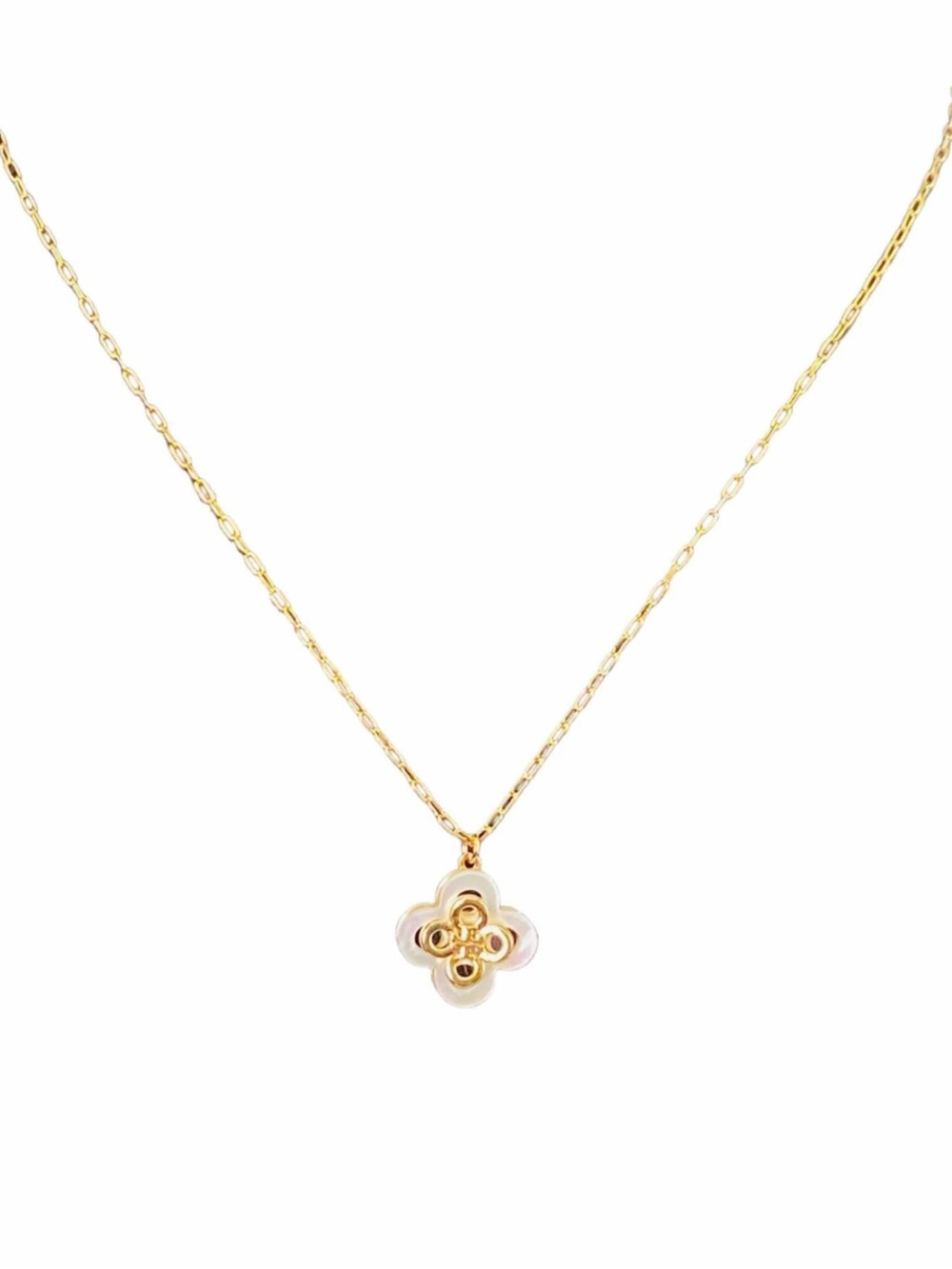 TORY BURCH • Mother-Of-Pearl Kira Clover Logo Pendant Necklace